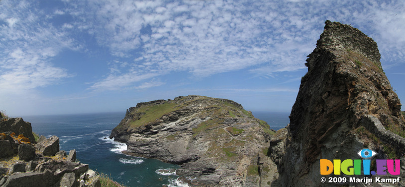 SX07296-07300 Panorama castles on Tintagel Island and Tintagel mainland